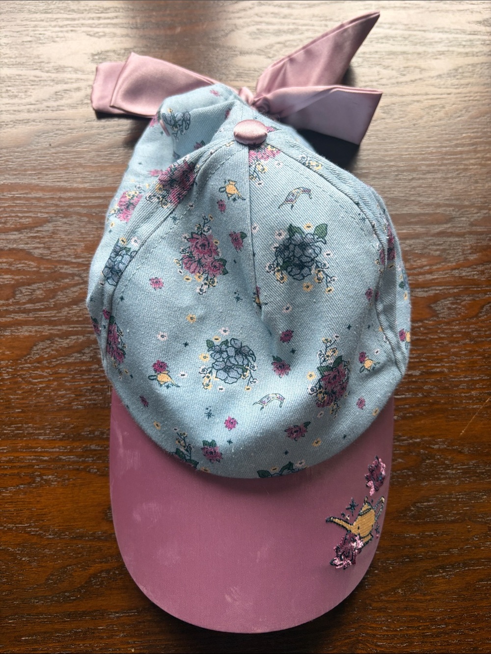 Disney World Aladdin Baseball Cap with Blue Floral and Satin Bow